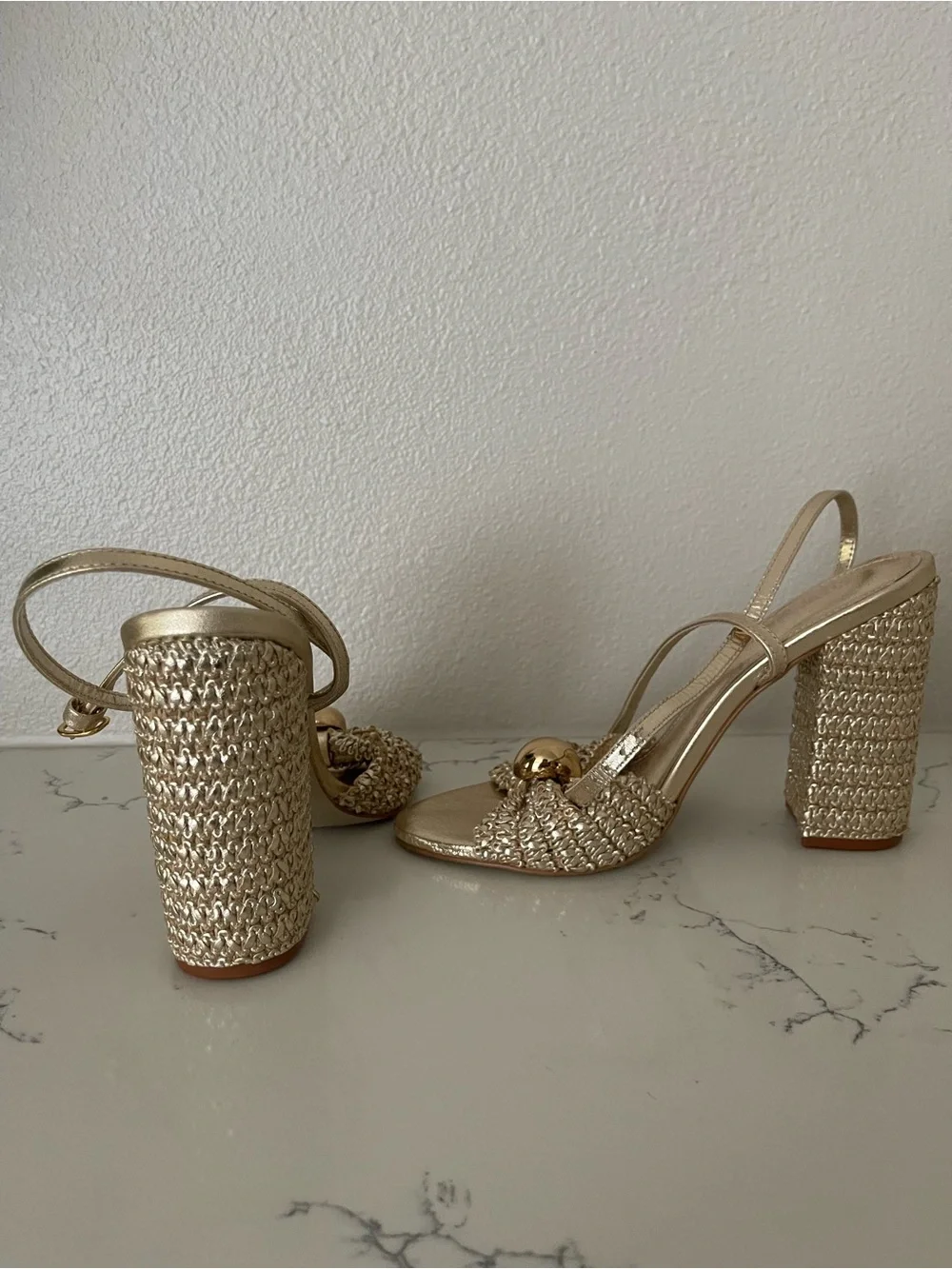 Steve Madden Metallic Gold Bow Ankle-Strap Heels